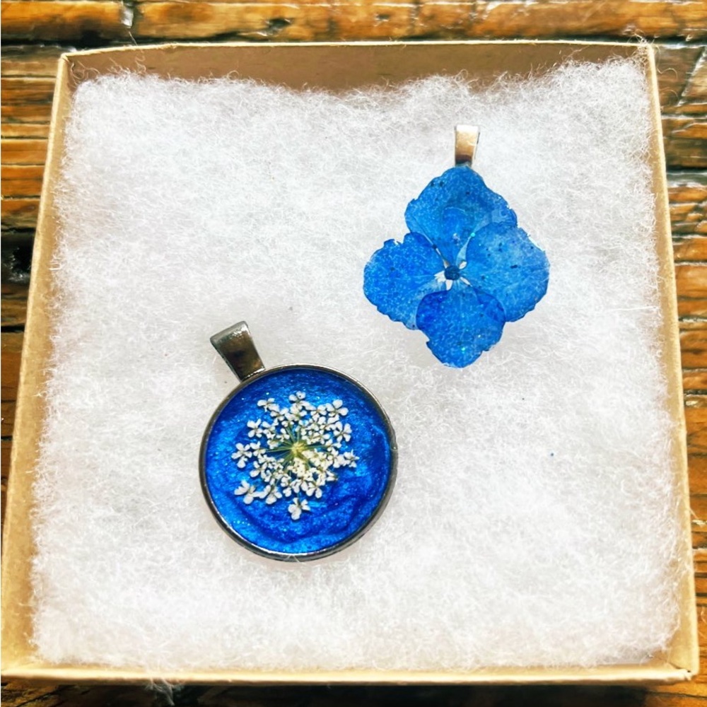 Royal Blue Enamel Necklaces with Quatrefoil and Circular Designs